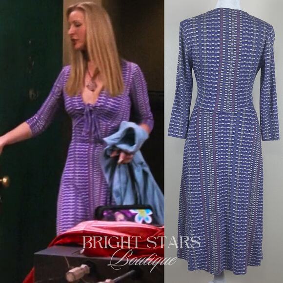 Super Rare Purple Jersey Knit Dress ASO Phoebe Buffay Friends Vintage Y2K - Picture 2 of 11